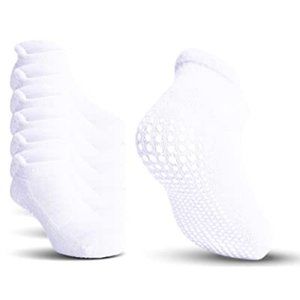 Toddler White Non-Skid Grip Socks 6 Pairs